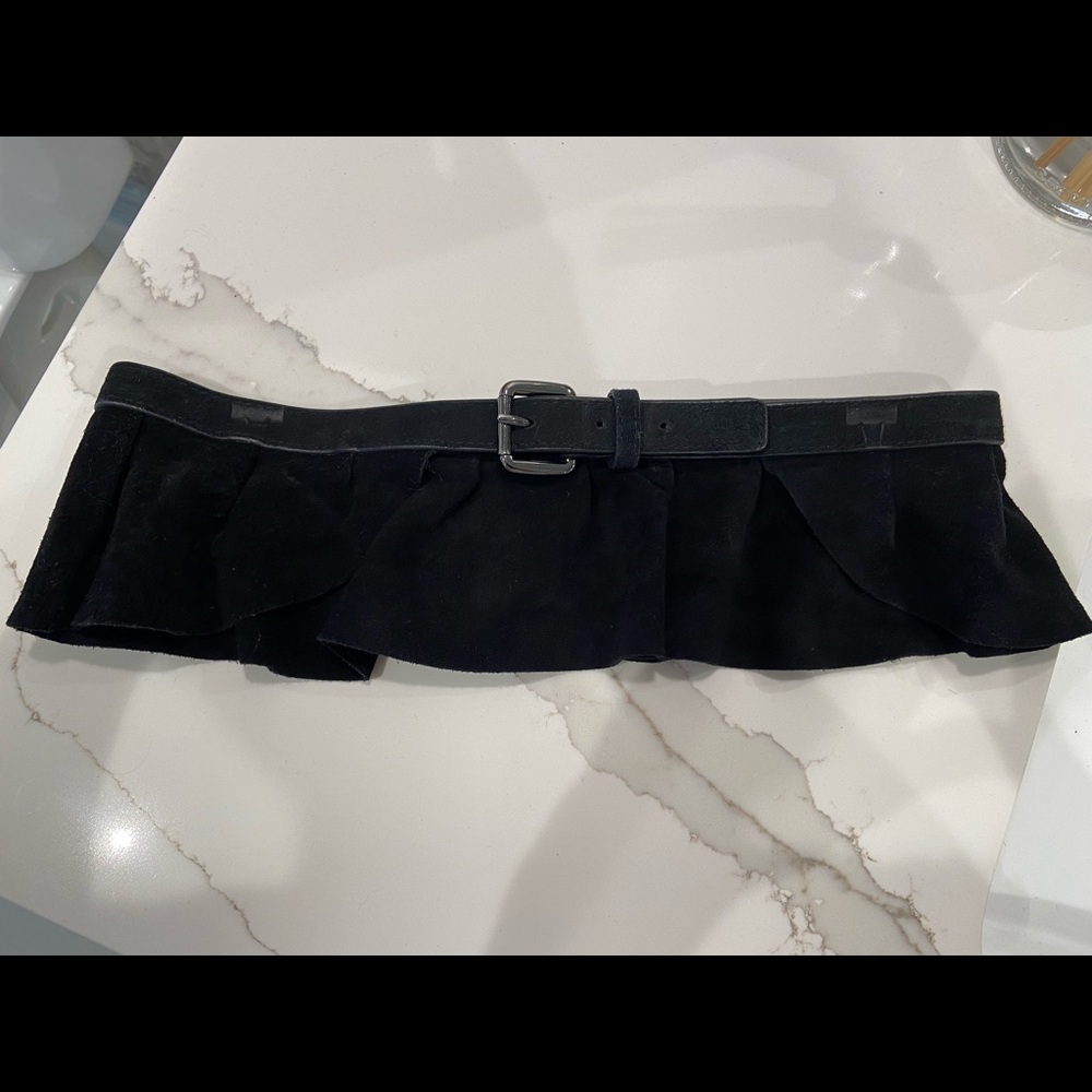 BCBG Maxazria Black Leather & Suede Waist Belt, Size Small